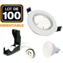 Europalamp - 100 Spots encastrable orientable blanc avec GU10 led de 5W eqv. 40W Blanc Neutre 4500K