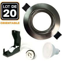 Europalamp - 20 Spots encastrable orientable Alu Brossé avec GU10 led de 7W