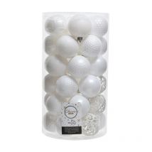 EDM - Tube De 37 Boules Décoratives De Couleur Blanche Pour Arbre De Noel.Ø6cm