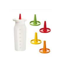 250 ml Dosierflasche mit 4 Ausgießern – Spenderflasche für Öl, Essig, Ketchup, Senf, Mayonnaise – Spülmaschinenfest – Flexibles Material