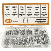 Jalleria - 250 pièces Goupille à Ressort Fendue, Jeu de Goupilles Fendues, 6 Tailles Différentes, Accessoires pour Outils à Main de Fixation à