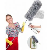 Qersta - 254cm Telescopic Duster, Telescopic Wolf Head Microfiber Foldable Flexible Stainless Steel Handle, Washable Perfect for Cleaning Ceiling