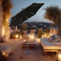 Greenbay - 2.5M led Light Garden Round Parasol Sun Shade Patio Outdoor Umbrella Crank Tilt Black