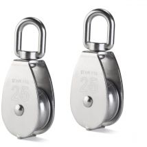 25MM Poulie en Acier Inox 304 M25 Poulie de Levage 400kg Poulie à Crochet Pivotant à Poulie Simple - Argent ( 2 Pièces)