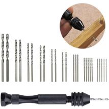 Fitags - 26 Piece Mini Hand Drill Twist Bits, 1 handle with 25 mini twist bits (0.5 to 3MM), hand drill bits for wood, plastic, jewellery, diy