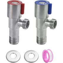 2 pcs Vanne d'Angle de Robinet en Acier Inoxydable 304 Vanne de Régulation d'Angle Métallique Robinet d'Équerre Universel avec Ruban Étanche pour