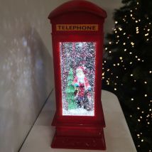 Samuel Alexander - 26.5cm Christmas Water Spinner Telephone Box Design with Santa Scene Dual Power