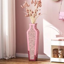 Shyfoy - 26.6in Modern Glam Pink Mirrored Crystal Floor Vase - Tall Decorative Vase for Living Room, Bedroom, Home Accent