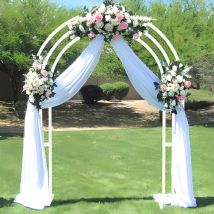 Luvodi - 2.6m Free Standing Circular Garden Arch Flower Stand 3 Poles Moon Door Archway Backdrop