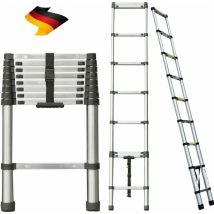 Dayplus - 2.6m Teleskopleiter aus hochwertigem Edelstahl, 9 Stufen Ausziehleiter Rutschfester Klappleiter Stehleiter Mehrzweckleiter Belastbarkeit