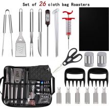Rapanda - 26Pcs Kit Outils Barbecue Acier Inoxydable avec Sac Rangement, Set Barbecue Portable Extérieur Cadeau de Barbecue Idéal pour Les Hommes