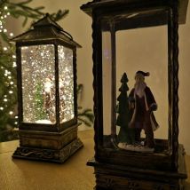 Premier Decorations - 27cm Glitter Water Spinner led Lantern Christmas Decoration with Santa Scene