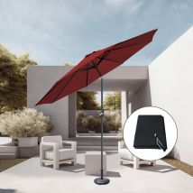 2.7M Garden Round Parasol Sun Shade Canopy Wine Red Tilt Crank with Base Cover