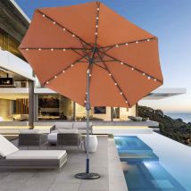 2.7M Garden Solar led Parasol Sun Shade Patio Umbrella with Tilt Crank Coffee w/ Base