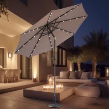 2.7M led Outdoor Garden Parasol Patio Sun Shade Round Umbrella Crank Canopy Taupe