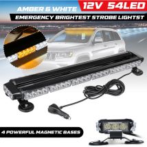28' 54LED Barre lumineuse stroboscopique d'avertissement d'urgence pour voiture étanche ambre et blanc