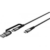 2en1 Câble Textile usb, Gris Sidéral/Argent, 2 m - câble de charge usb-c extra-robuste avec adaptateur pour appareils usb-a - 2 m (70278) - Goobay