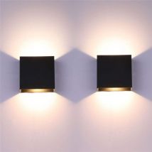 2er led Wandlampen, 6W Aluminium Wandbeleuchtung Innen, Einstellbarer Lichtstrahl, Quadratische Lampe für Wohnzimmer Schlafzimmer (Schwarz, Warmweiß)