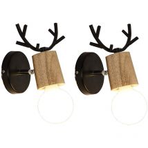 2er Wandleuchte Kreative, Moderne Geweih Form Wandlampe, Wandstrahler Licht aus Metall und Holz E27 Fassung für Schlafzimmer Wohnzimmer Treppen