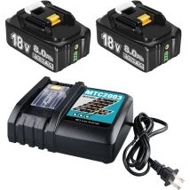 Pdstation - 2er-Pack 18 v 8 Ah Ersatzakkus, kompatibel mit 3 a DC18RC-Ladegerät, kompatibel mit Makita 18 Volt Akku BL1840B BL1850B BL1860B