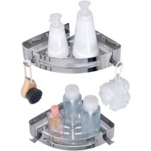 2er-Pack Badezimmerregal zum Kleben ohne Bohren, Duschablage aus Edelstahl 304 und Aluminium, Aufbewahrungskorb für Dusch-Organizer für Shampoo