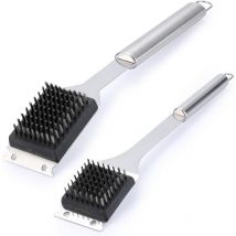 Tigrezy - 2er-Pack Grillbürste und Schaber, 16,5 x 14 Zoll Draht-BBQ-Grillbürste für Außengrill, Reinigungsbürste aus Edelstahl 304, BBQ-Grillzubehör