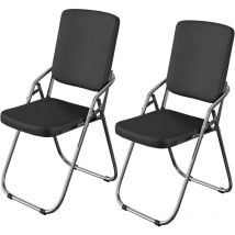 Aqrau - 2er Pack Klappstühle Besucherstuhl, pu Esszimmerstuhl, Leder gepolstert Esszimmerstuhl, Metallgestell mit Rückenlehne - Schwarz 46 x 53 x 86