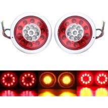 Memkey - 2er-Pack runde Rückleuchten mit 19 LEDs, bernsteinfarben, rot, für LKW-Anhänger, LKW-Rückleuchten, Blinker, 10–30 v, Silber
