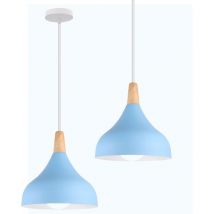 2er Pendelleuchte, 1 Flammig Hängeleuchte im Moderne Stil, Kronleuchter mit Ø20cm Lampenschirm für Wohnzimmer Schlafzimmer Esszimmer (Blau)