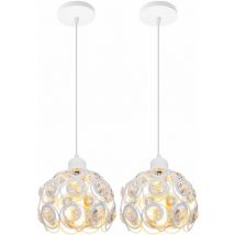 2er Pendelleuchte Kristall, Moderne Hängelampe mit Ø20cm Lampenschirm, MetAlles Kronleuchter Art Licht E27 Fassung für Wohnzimmer Schlafzimmer (Weiß)