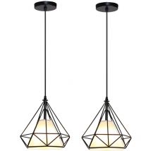 2er Pendelleuchte Industri Kronleuchter mit Käfig Ø20cm Diamant Hängelampe Art Lampe E27 Fassung für Wohnzimmer Esszimmer (Schwarz)