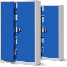 2er Set Aktenschrank xxl C001II Büroschrank Metallschrank Flügeltüren Stahlblech Pulverbeschichtung 185 cm x 115 cm x 40 cm (grau/blau)