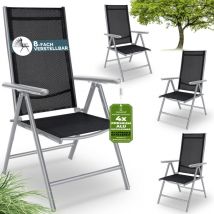 Gartenstühle Set Hochlehner Klappbar 8-fach Verstellbar Camping Stuhl Aluminium Wetterfest Klappstuhl 120kg Belastbarkeit Garten Balkon 4er Set Silber