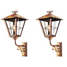 2er Set Außenwandleuchte / Laterne fenix, Kupfer massiv / Acrylglas rauchfarben