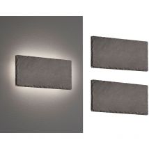 2er Set Außergewöhnliche LED Wandleuchten aus schwarzem Schiefer 25cm rechteckig