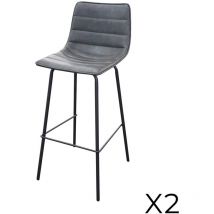 Meublorama - 2er Set Barhocker mit Rückenlehne in grauem Quarz-Lederlook, Kollektion nets - Industriestil
