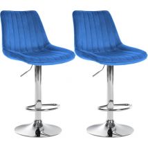 2er Set Barhocker Toni Samt blau Metall in Chromoptik