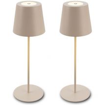 2er Set Briloner Tischlampen Kabellos, Touch, Höhenverstellbar, Akku Tauschbar, Beige, Maße: Ø36 X 10,5 Cm