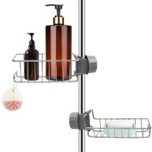2er-Set Duschregal aus Edelstahl ohne Bohren, Teleskop-Badezimmerregal aus Edelstahl, Duschstützregal, Seifenschale, Duschstange, Duschablage für
