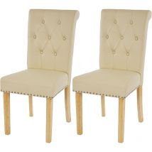 2er-Set Esszimmerstuhl Chesterfield Edinburgh II, Stuhl Küchenstuhl, Nieten Kunstleder, creme, helle Beine