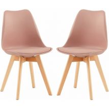 2er Set Esszimmerstühle mit Massivholz Buche Bein Skandinavisch Design Gepolsterter aus Leder Küchenstuhl Essstühle, Rauchrosa