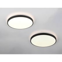 MEINEWUNSCHLEUCHTE – 2er Set flache LED Deckenlampen mit Bewegungsmelder – Durchmesser 38 cm – Schwarz matt – 2500 Lumen – Dämmerungssensor