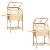2er-set Hochbeet Mit Frühbeetaufsatz Aus Holz Pflanzkasten Mit Gewächshaus Klappbar Seitentisch Ablagefach Naturholz