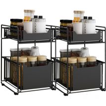 2er-Set Küchenbehälter, 2-stufiger Untertisch-Organizer, abnehmbares Untertisch-Regal aus Edelstahl, 37,4 x 26,5 x 44 cm, Schwarz