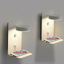 2er-Set LED-Wandleuchten für den Innenbereich mit USB-Anschluss, 12 w, dreifarbig, dimmbar, moderne Wandleuchte mit Schalter, Wand-Leseleuchte, 330°