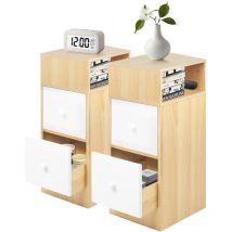 Haloyo - 2er Set Nachttisch 2 Schubladen Kommode Ordnungshelfer Mit Zwei Kommode Ordnungshelfer Log+weiß