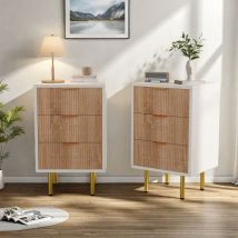 2er-set Nachttische, Mit Drei Schubladen, Metallgriffen Und -beinen, Modernem Minimalistischem Stil, Naturholzfarbe