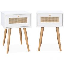 2er-Set Nachttische mit Holzlook und Rohrgeflecht - Sweeek