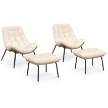 2er-set Relax-gartensessel Loa In Rattanoptik Mit Ecrufarbenen Kissen Und Fußstütze