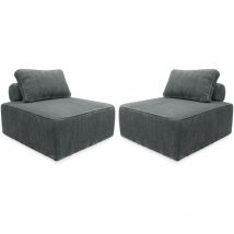 2er-Set Sessel ohne Armlehne mit Cord-Bezug für ein modulares Sofa , Cord, Grau - Sweeek
